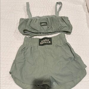 Daily Drills Sage Green Crop Top and Shorts Set